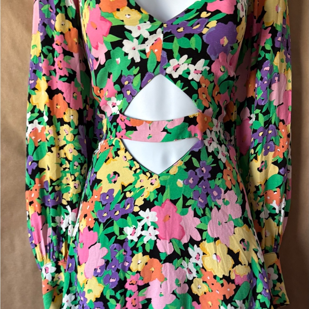 AFRM from Anthropologie Floral V-Neck Long Sleeve Dress large - Picture 4 of 9